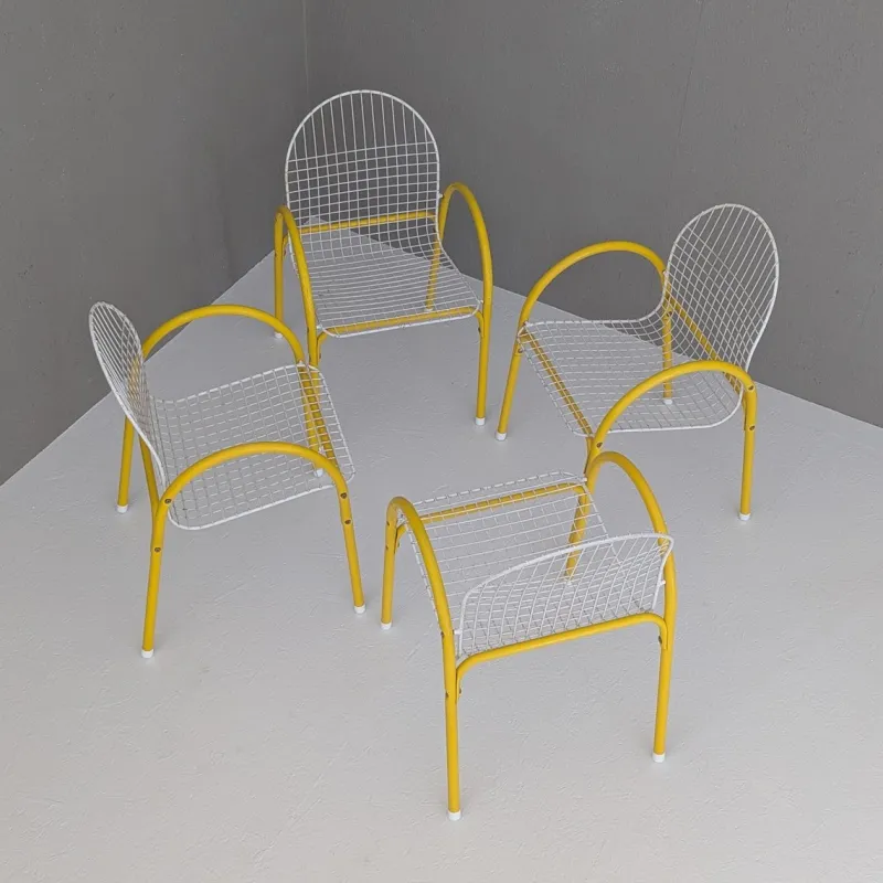 Pamono Italian Postmodern Metal Wire Mesh Garden Set from EMU, 1980s, Set of 5> Garden Seating