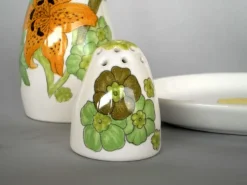 Pamono Italian Pottery Oil and Vinegar and Salt & Pepper Containers from Ernestine, 1950s, Set of 5><noscript><img width=