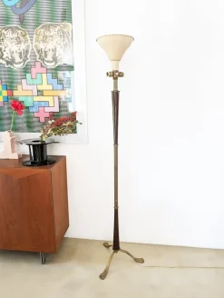 Pamono Italian Purple Wood and Brass Floor Lamp from Arredoluce, 1940s><noscript><img width=