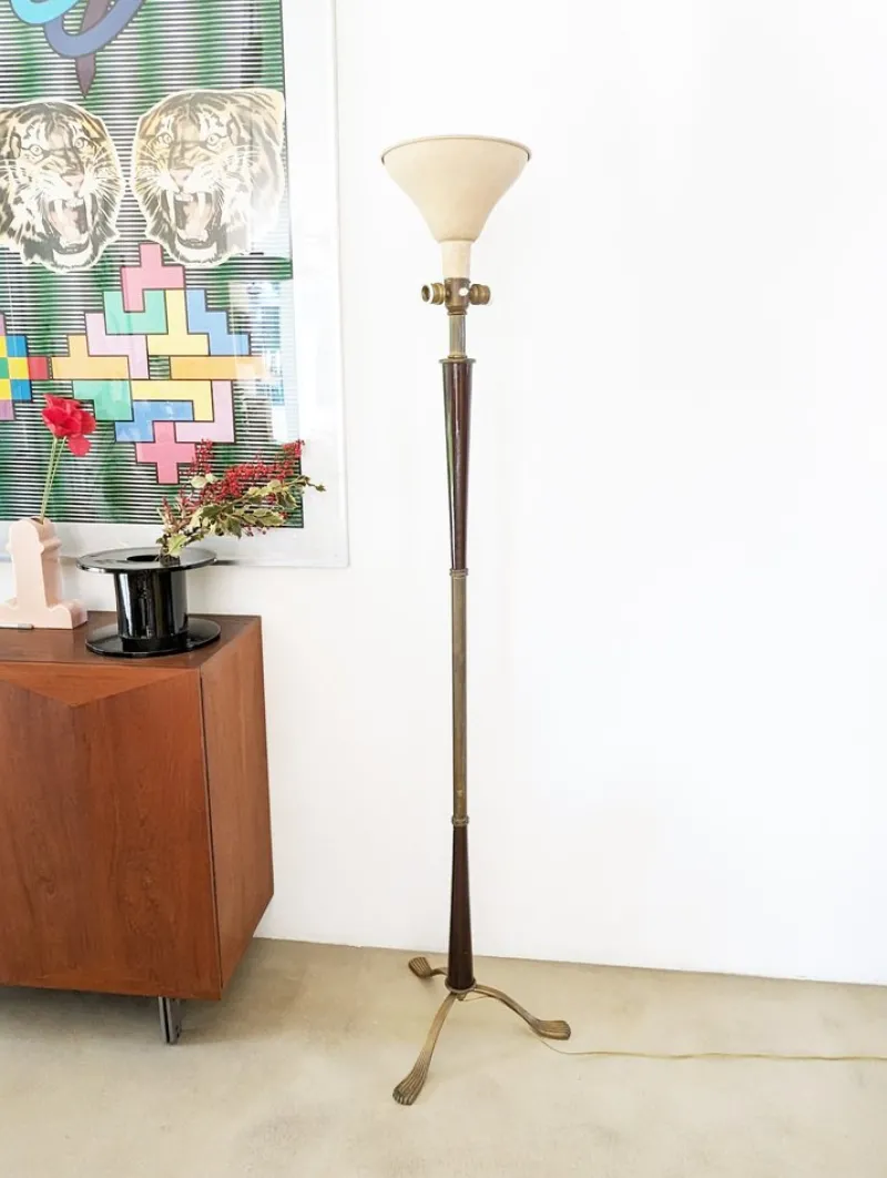 Pamono Italian Purple Wood and Brass Floor Lamp from Arredoluce, 1940s> Floor Lamps