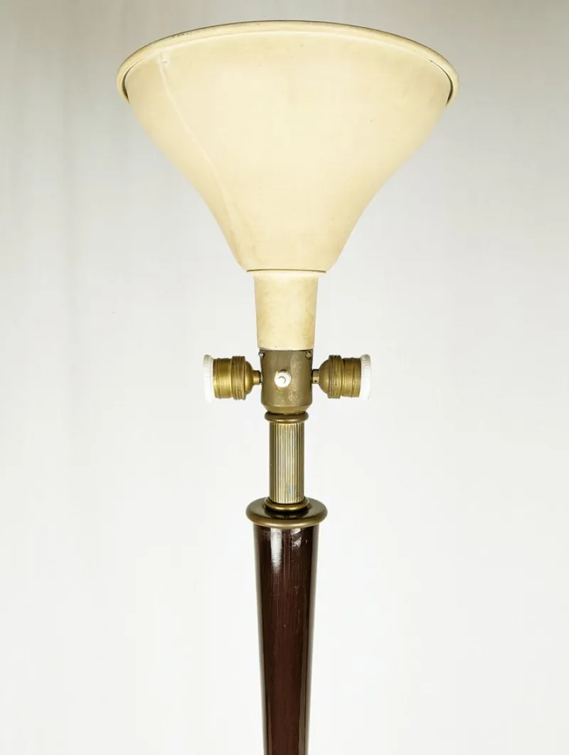 Pamono Italian Purple Wood and Brass Floor Lamp from Arredoluce, 1940s> Floor Lamps