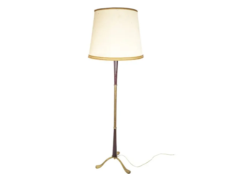 Pamono Italian Purple Wood and Brass Floor Lamp from Arredoluce, 1940s> Floor Lamps