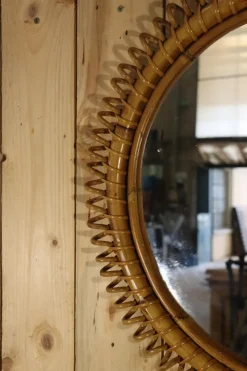 Pamono Italian Rattan Mirror by Franco Albini, 1960s><noscript><img width=