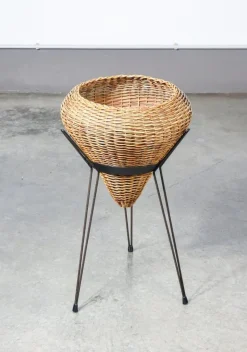 Pamono Italian Rattan Planter, 1950s> Planters And Jardiniere