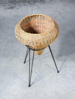Pamono Italian Rattan Planter, 1950s> Planters And Jardiniere