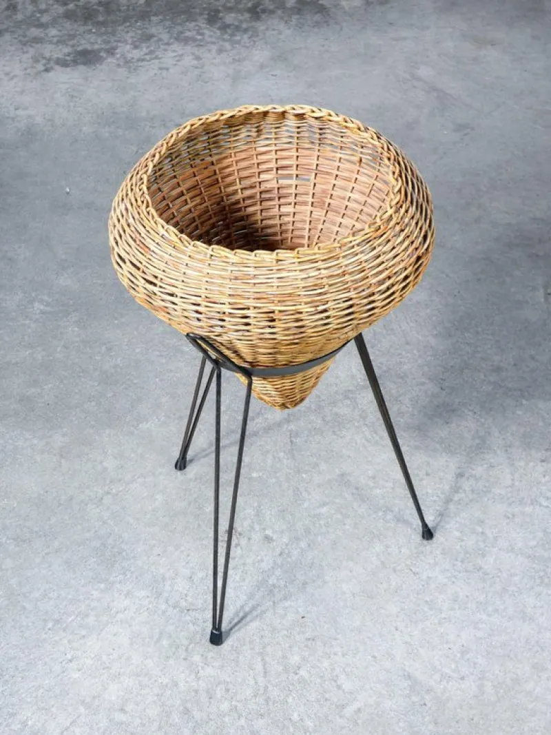 Pamono Italian Rattan Planter, 1950s> Planters And Jardiniere