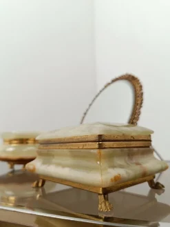 Pamono Italian Rectangular Green Onyx Marble Box with Gilded Feet, 1950s><noscript><img width=