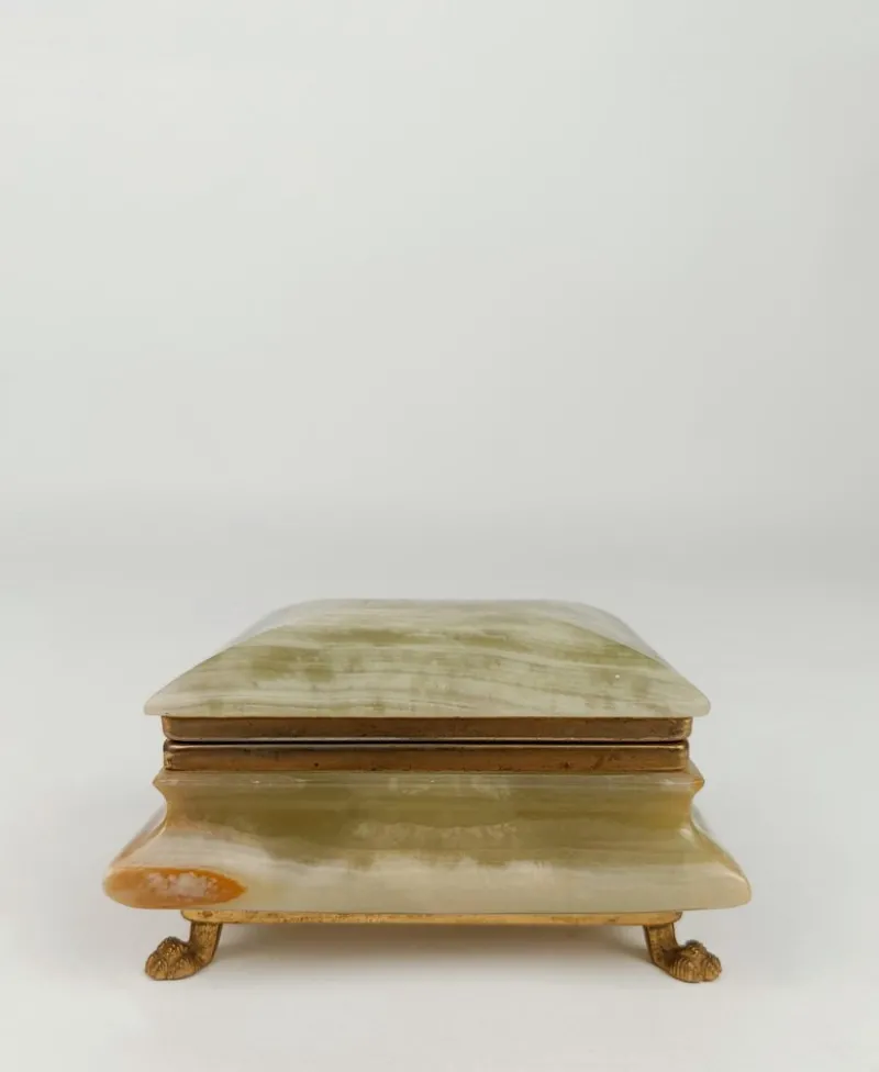 Pamono Italian Rectangular Green Onyx Marble Box with Gilded Feet, 1950s> Trunks Crates & Baskets