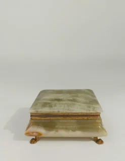 Pamono Italian Rectangular Green Onyx Marble Box with Gilded Feet, 1950s><noscript><img width=