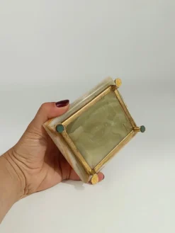 Pamono Italian Rectangular Green Onyx Marble Box with Gilded Feet, 1950s><noscript><img width=