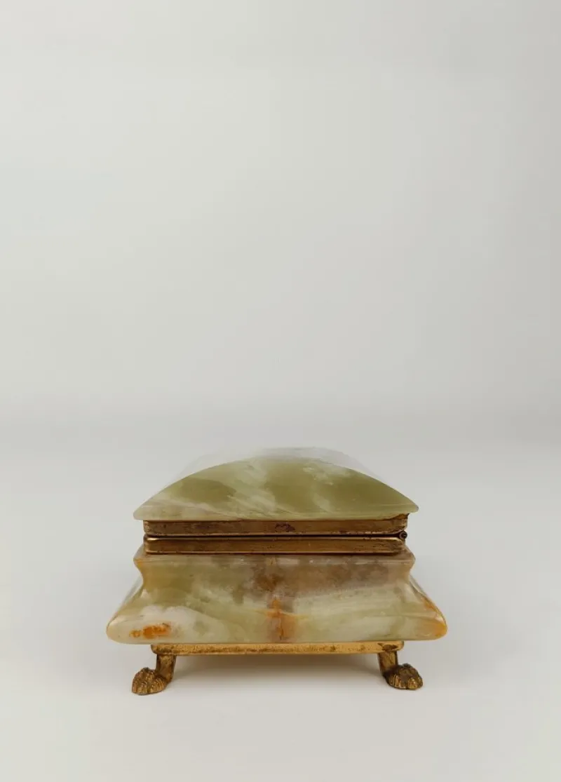 Pamono Italian Rectangular Green Onyx Marble Box with Gilded Feet, 1950s> Trunks Crates & Baskets