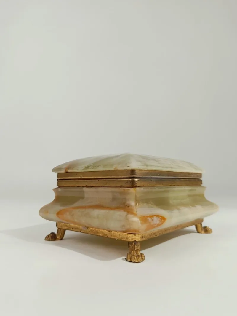 Pamono Italian Rectangular Green Onyx Marble Box with Gilded Feet, 1950s> Trunks Crates & Baskets