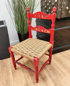 Pamono Italian Red Wood and Rope Rush Kids Children Chair with Disney Graphics><noscript><img width=