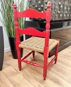 Pamono Italian Red Wood and Rope Rush Kids Children Chair with Disney Graphics><noscript><img width=