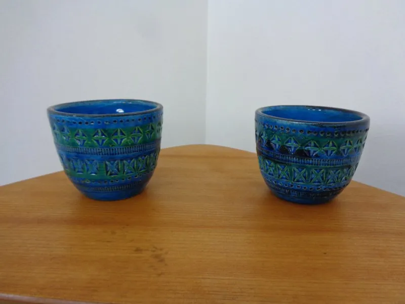 Online Pamono Italian Rimini Blue Ceramic Cachepots by Aldo Londi for Bitossi, 1960s, Set of 2