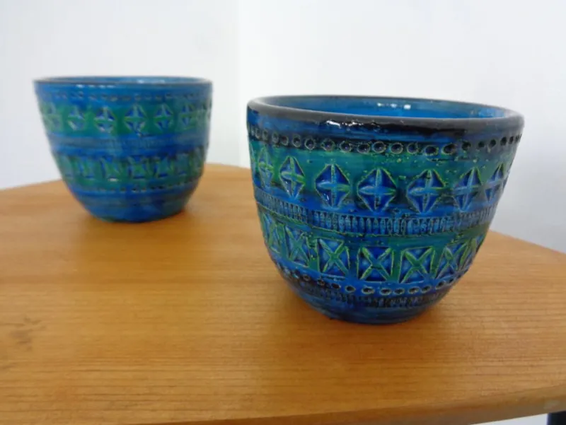 Online Pamono Italian Rimini Blue Ceramic Cachepots by Aldo Londi for Bitossi, 1960s, Set of 2