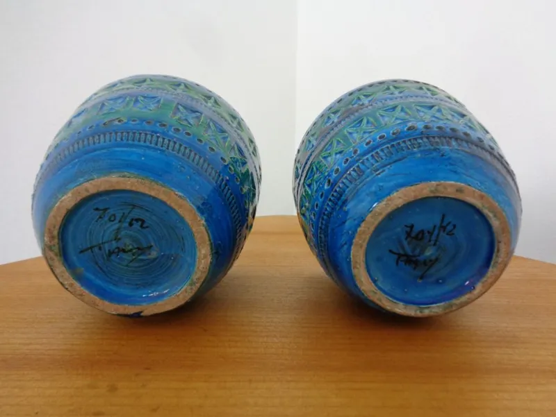 Online Pamono Italian Rimini Blue Ceramic Cachepots by Aldo Londi for Bitossi, 1960s, Set of 2