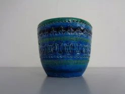 Pamono Italian Rimini Blue Ceramic Cachepot by Aldo Londi for Bitossi, 1960s><noscript><img width=