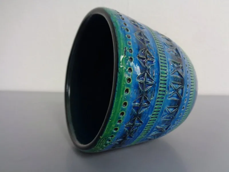 Pamono Italian Rimini Blue Ceramic Cachepot by Aldo Londi for Bitossi, 1960s> Planters And Jardiniere