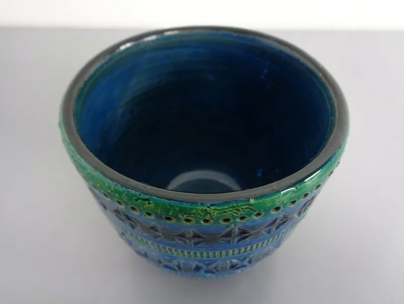 Pamono Italian Rimini Blue Ceramic Cachepot by Aldo Londi for Bitossi, 1960s> Planters And Jardiniere