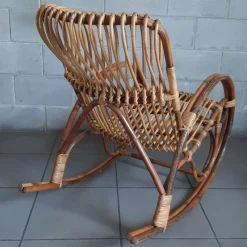 Pamono Italian Rocking Chair in Rattan and Curved Bamboo, 1960s><noscript><img width=