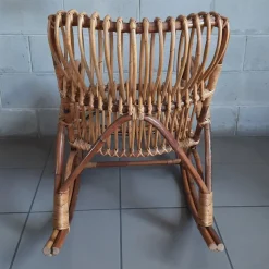 Pamono Italian Rocking Chair in Rattan and Curved Bamboo, 1960s><noscript><img width=