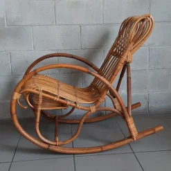 Pamono Italian Rocking Chair in Rattan and Curved Bamboo, 1960s><noscript><img width=
