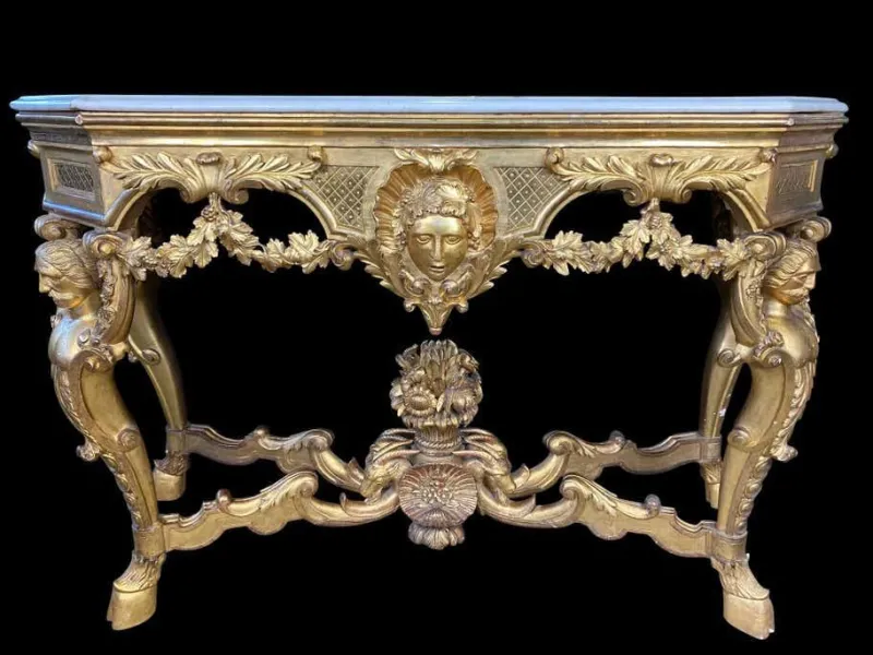Pamono Italian Rococo Console with White Marble Top, 18th-19th Century> Console Tables