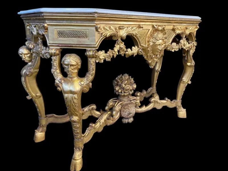 Pamono Italian Rococo Console with White Marble Top, 18th-19th Century> Console Tables