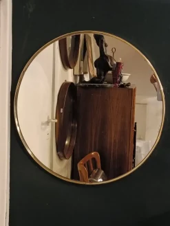 Clearance Pamono Italian Round Brass Wall Mirror, 1960s