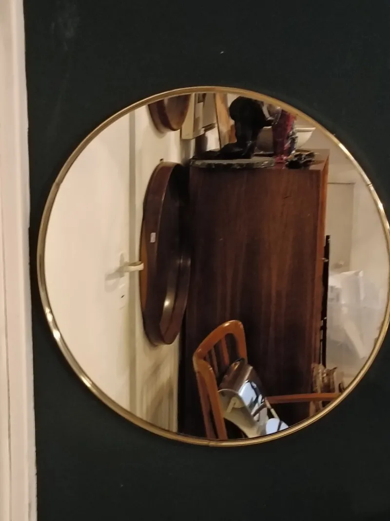 Clearance Pamono Italian Round Brass Wall Mirror, 1960s