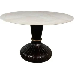 Pamono Italian Round Table with Onyx Top and Wooden Base, 1950s> Coffee & Side Tables