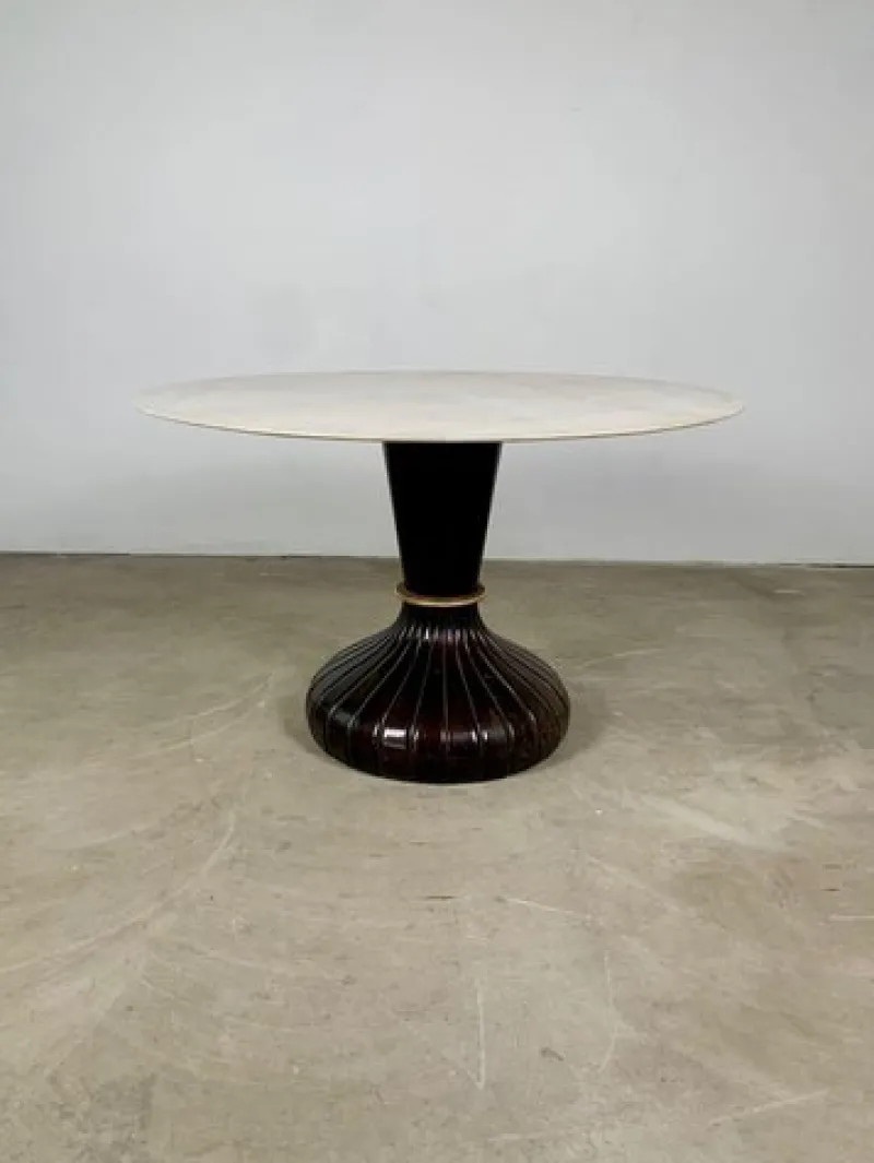 Pamono Italian Round Table with Onyx Top and Wooden Base, 1950s> Coffee & Side Tables