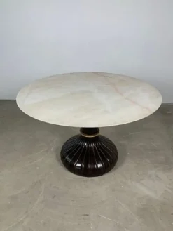 Pamono Italian Round Table with Onyx Top and Wooden Base, 1950s><noscript><img width=
