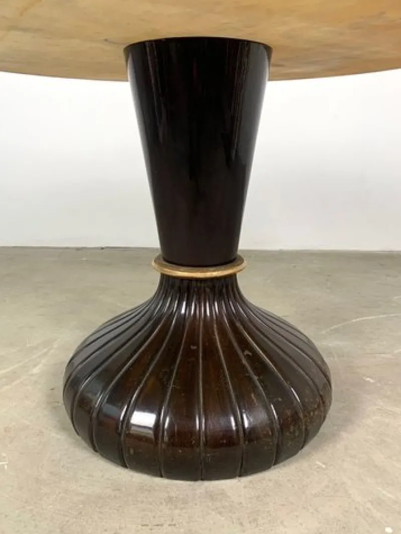 Pamono Italian Round Table with Onyx Top and Wooden Base, 1950s> Coffee & Side Tables