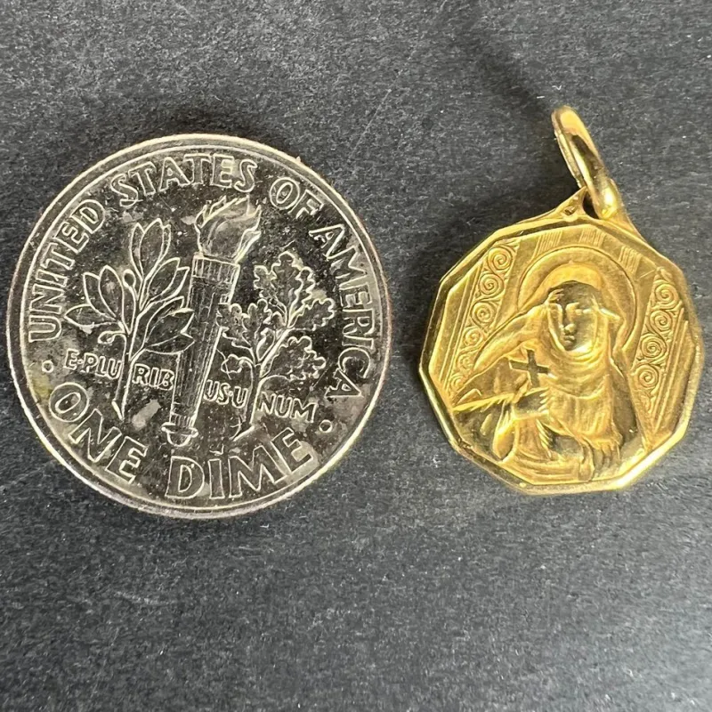 Pamono Italian Saint Therese 18k Yellow Gold Charm Medal Pendant, 1950s> Necklaces