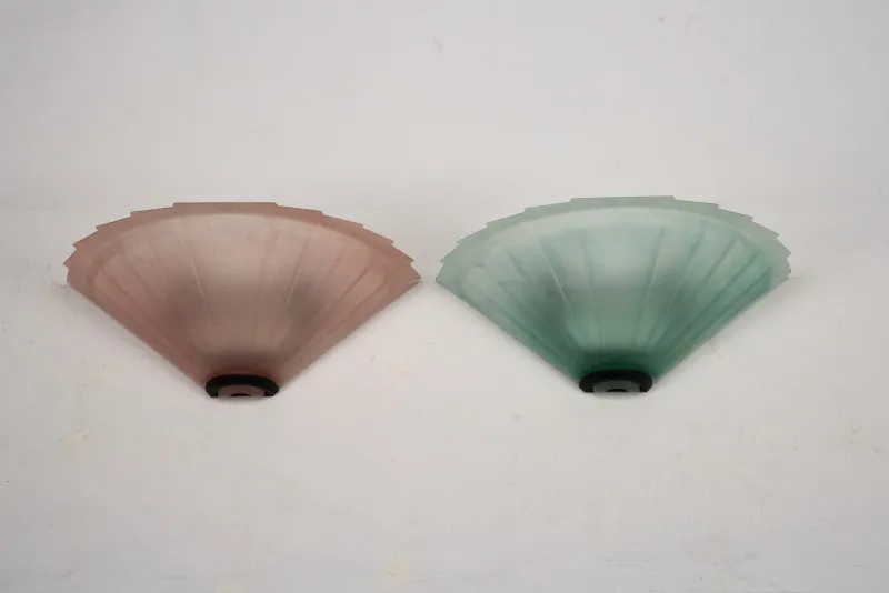 New Pamono Italian Sconces in Thick Pink and Green Murano Glass by De Majo, 1980s, Set of 2