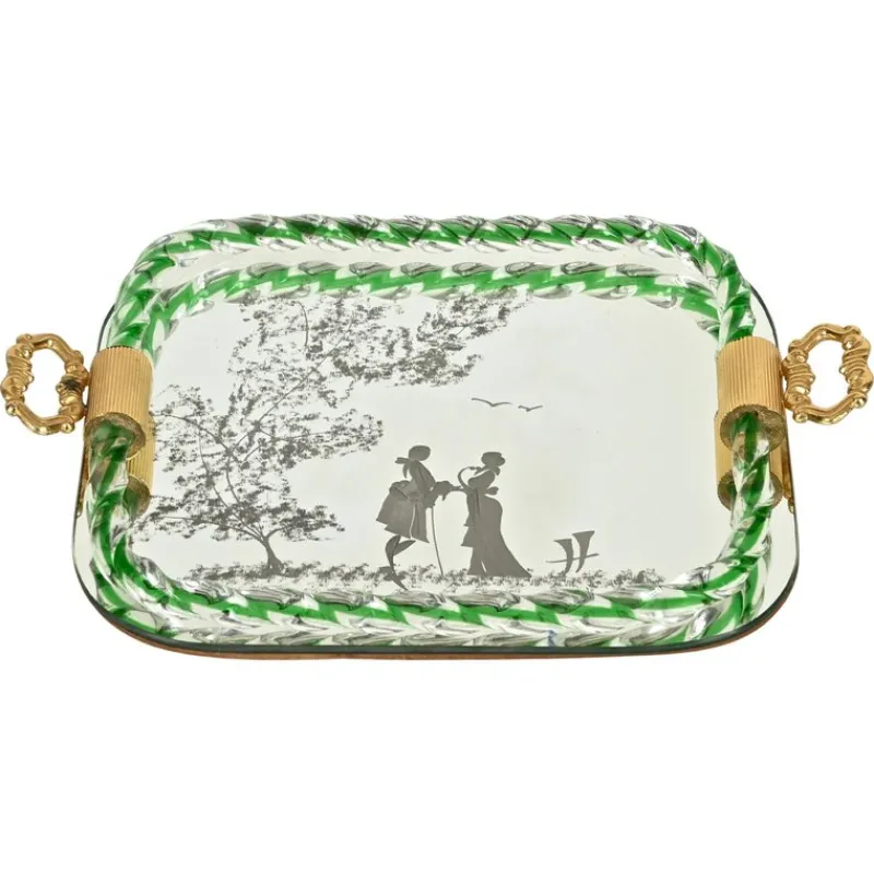 Pamono Italian Serving Tray in Mirror-Etched Murano Glass, 1940s> Trays