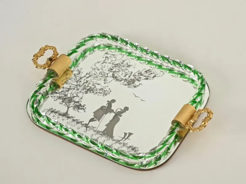 Pamono Italian Serving Tray in Mirror-Etched Murano Glass, 1940s> Trays