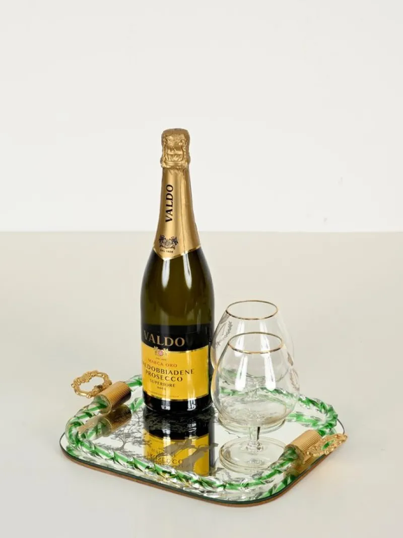 Pamono Italian Serving Tray in Mirror-Etched Murano Glass, 1940s> Trays