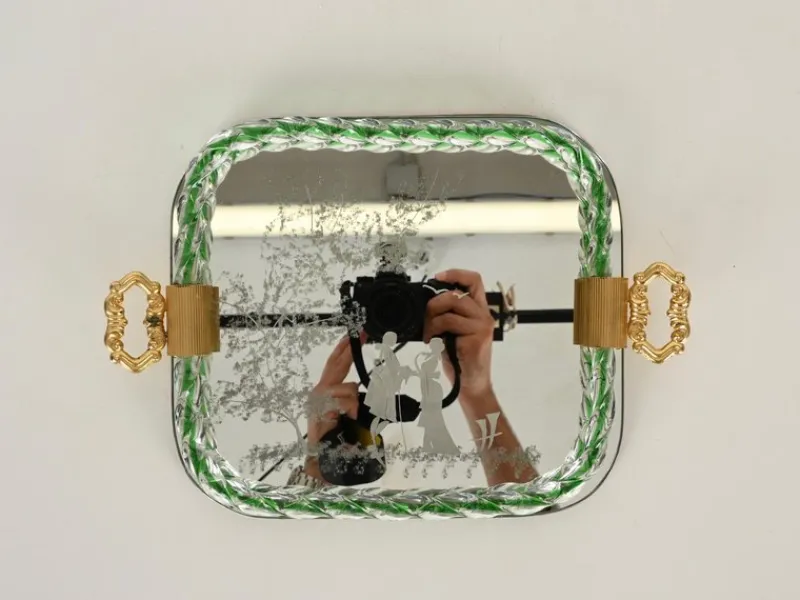 Pamono Italian Serving Tray in Mirror-Etched Murano Glass, 1940s> Trays