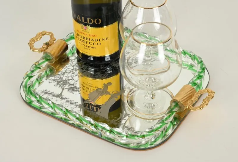 Pamono Italian Serving Tray in Mirror-Etched Murano Glass, 1940s> Trays