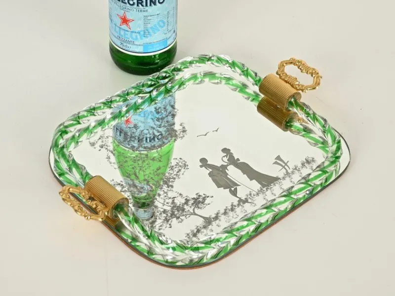 Pamono Italian Serving Tray in Mirror-Etched Murano Glass, 1940s> Trays
