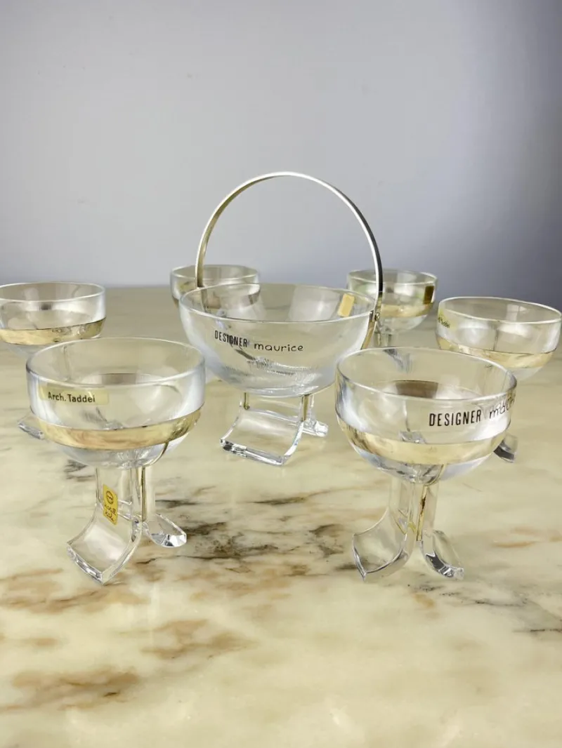 Discount Pamono Italian Seven-Piece Set in Crystal and Silver 800 by Taddei Sestini for Kristall Krisla, 1970, Set of 7