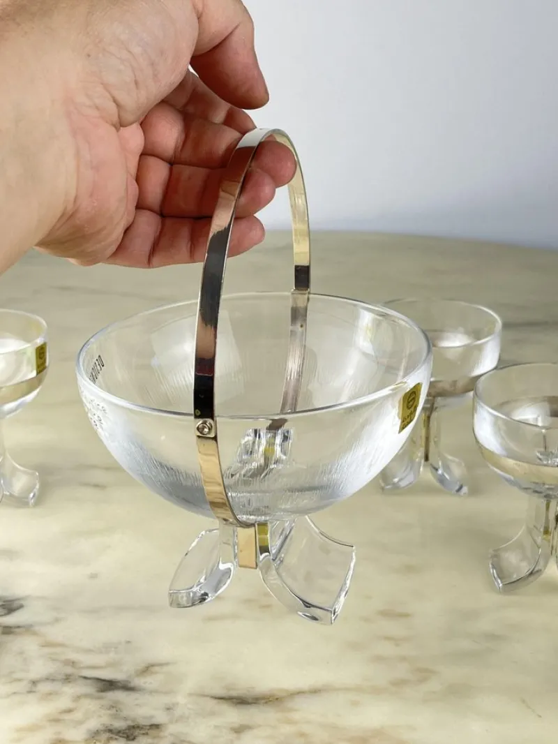 Discount Pamono Italian Seven-Piece Set in Crystal and Silver 800 by Taddei Sestini for Kristall Krisla, 1970, Set of 7