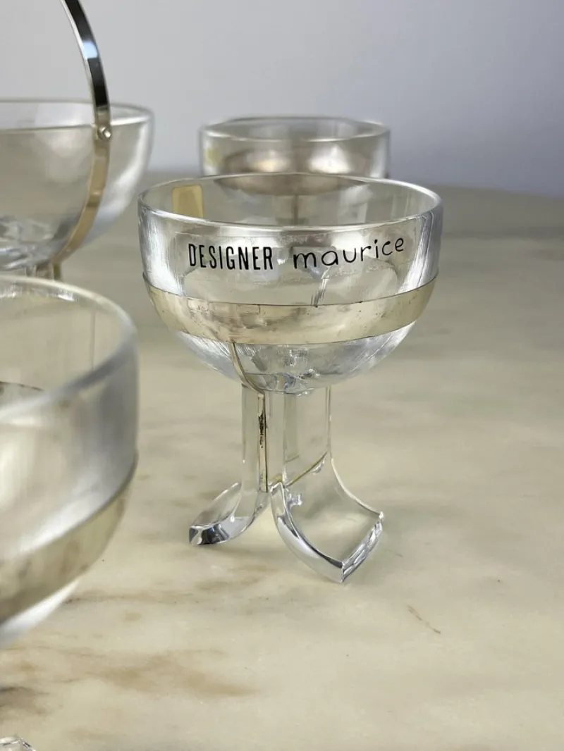 Discount Pamono Italian Seven-Piece Set in Crystal and Silver 800 by Taddei Sestini for Kristall Krisla, 1970, Set of 7