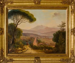 Clearance Pamono Italian Signed Neapolitan Landscape, 1890s, Painting Oil on Canvas
