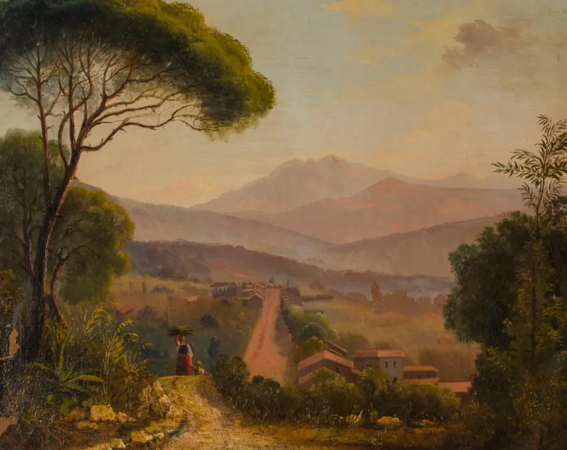 Clearance Pamono Italian Signed Neapolitan Landscape, 1890s, Painting Oil on Canvas
