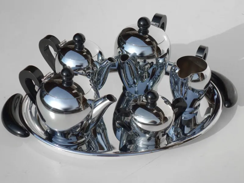 Hot Pamono Italian Silver Metal Tea and Coffee Set by Bombè Carlo Alessi, 1945, Set of 6