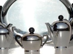 Hot Pamono Italian Silver Metal Tea and Coffee Set by Bombè Carlo Alessi, 1945, Set of 6